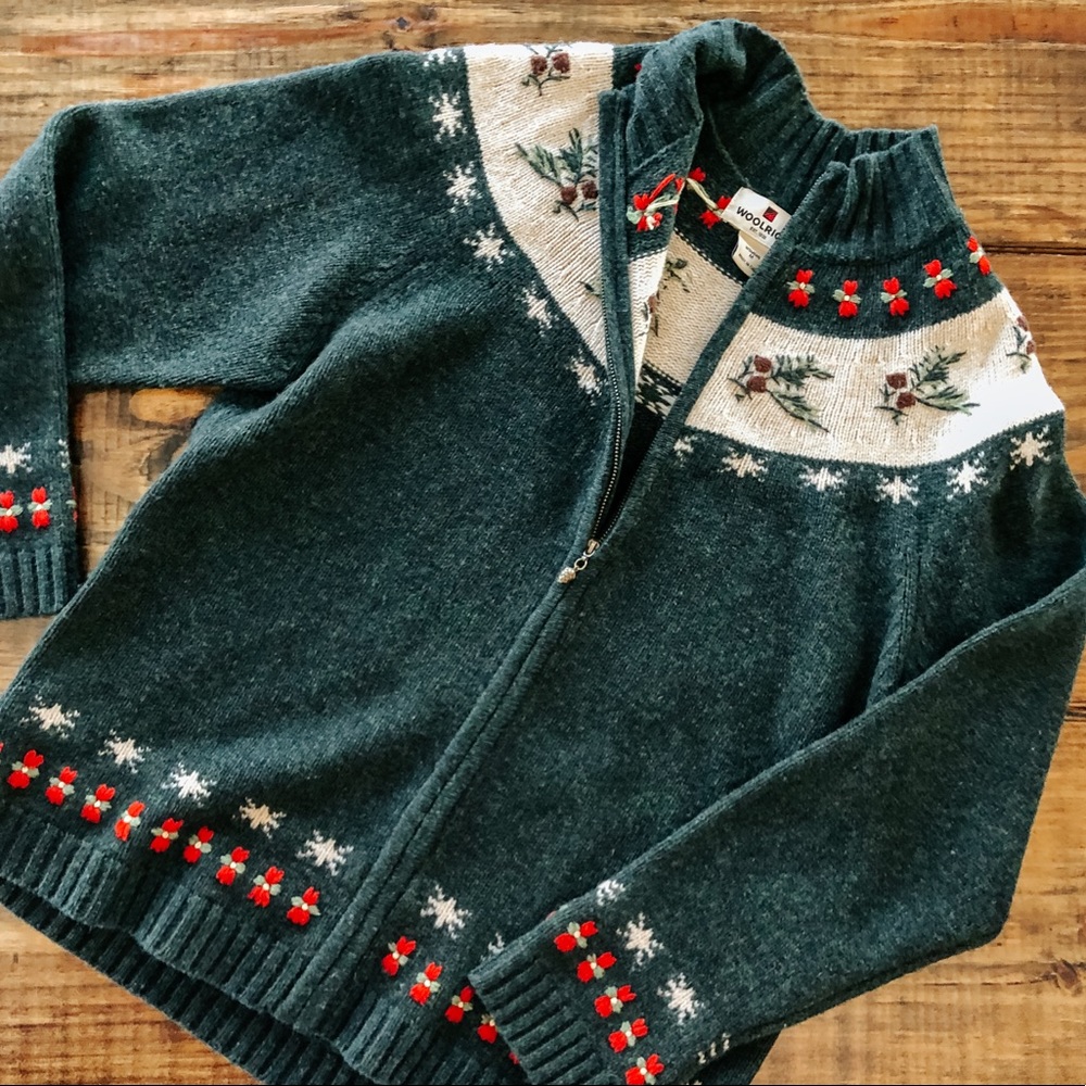 Woolrich Green and Red Cowl Neck Sweater